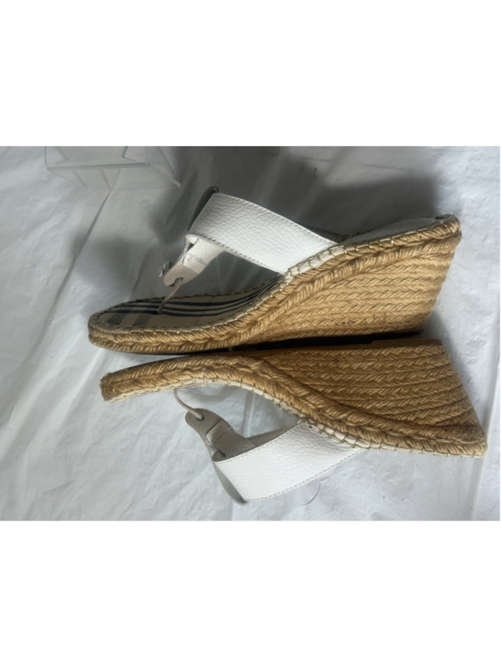 Burberry EU Size 41 Nova Check Espadrille Wedge Sandals shoes white - Picture 4 of 16